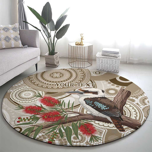 Kookaburra Bottlebrushes Personalised Round Carpet Aboriginal Australian Dot Painting - Aussie Hoodie