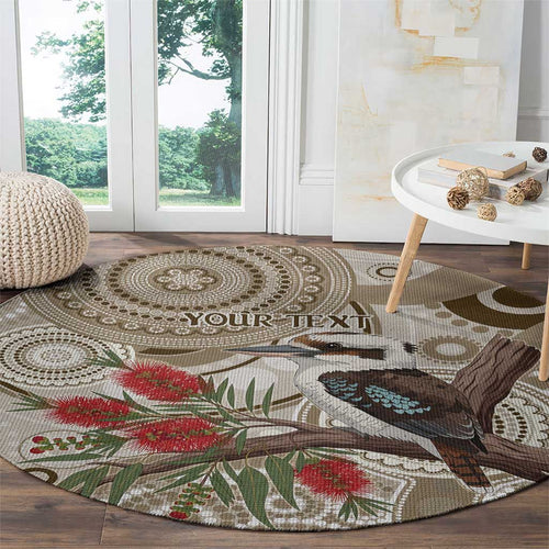 Kookaburra Bottlebrushes Personalised Round Carpet Aboriginal Australian Dot Painting - Aussie Hoodie