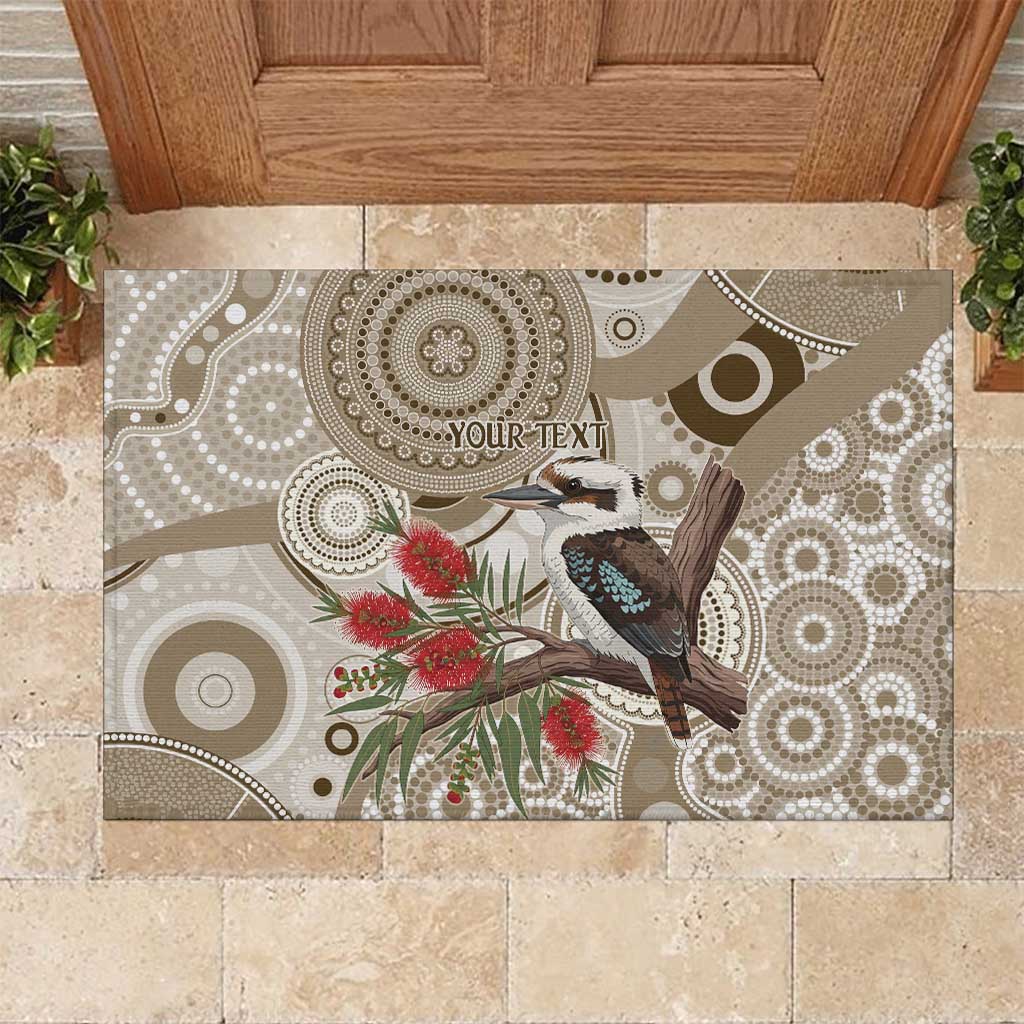 Kookaburra Bottlebrushes Personalised Rubber Doormat Aboriginal Australian Dot Painting - Aussie Hoodie