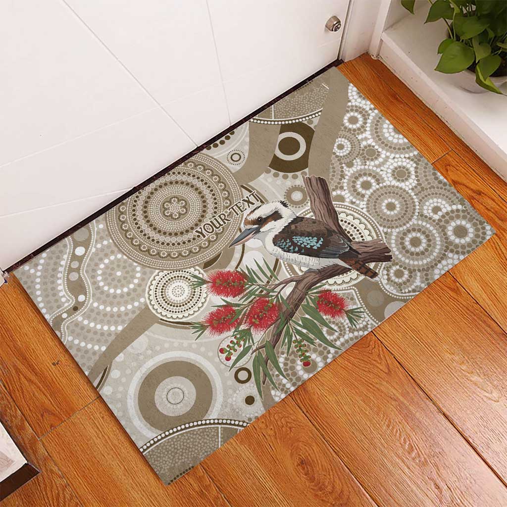 Kookaburra Bottlebrushes Personalised Rubber Doormat Aboriginal Australian Dot Painting - Aussie Hoodie
