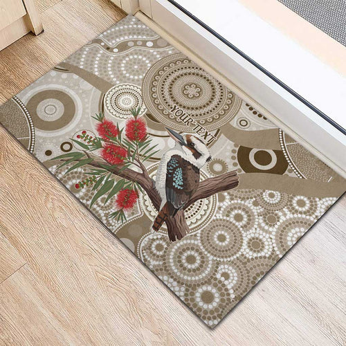 Kookaburra Bottlebrushes Personalised Rubber Doormat Aboriginal Australian Dot Painting - Aussie Hoodie