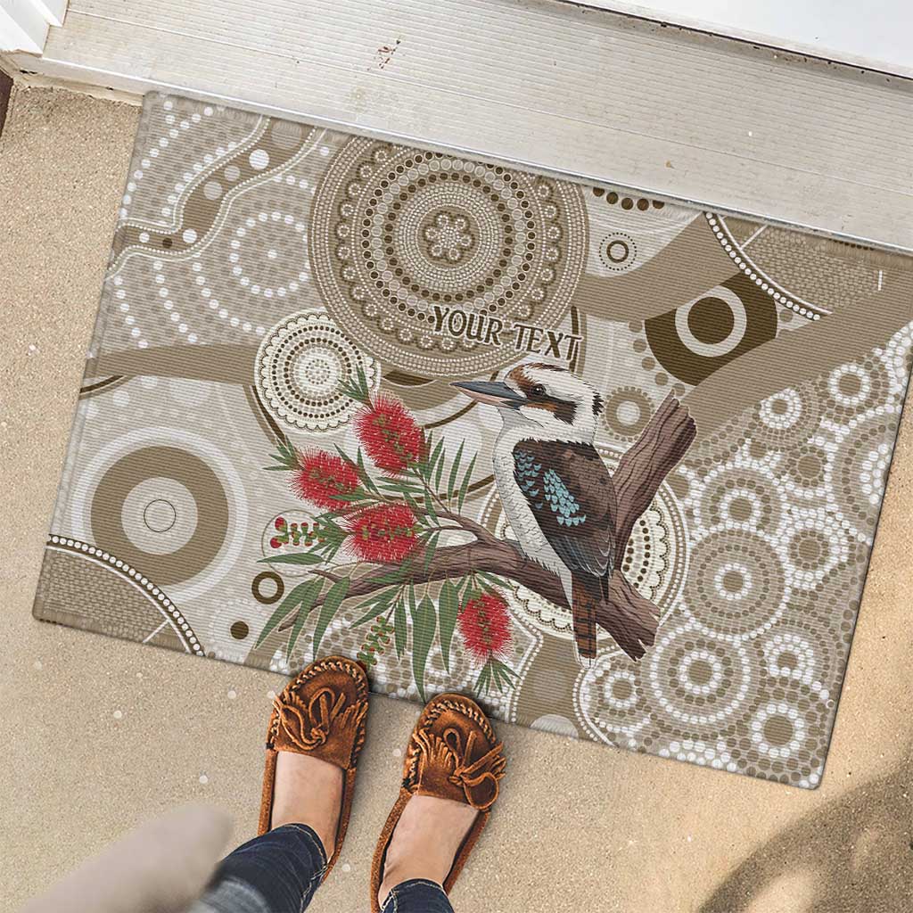 Kookaburra Bottlebrushes Personalised Rubber Doormat Aboriginal Australian Dot Painting - Aussie Hoodie