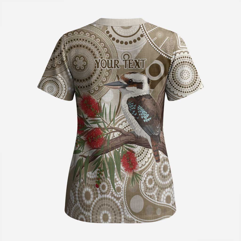 Kookaburra Bottlebrushes Personalised Scrub Top Aboriginal Australian Dot Painting - Aussie Hoodie