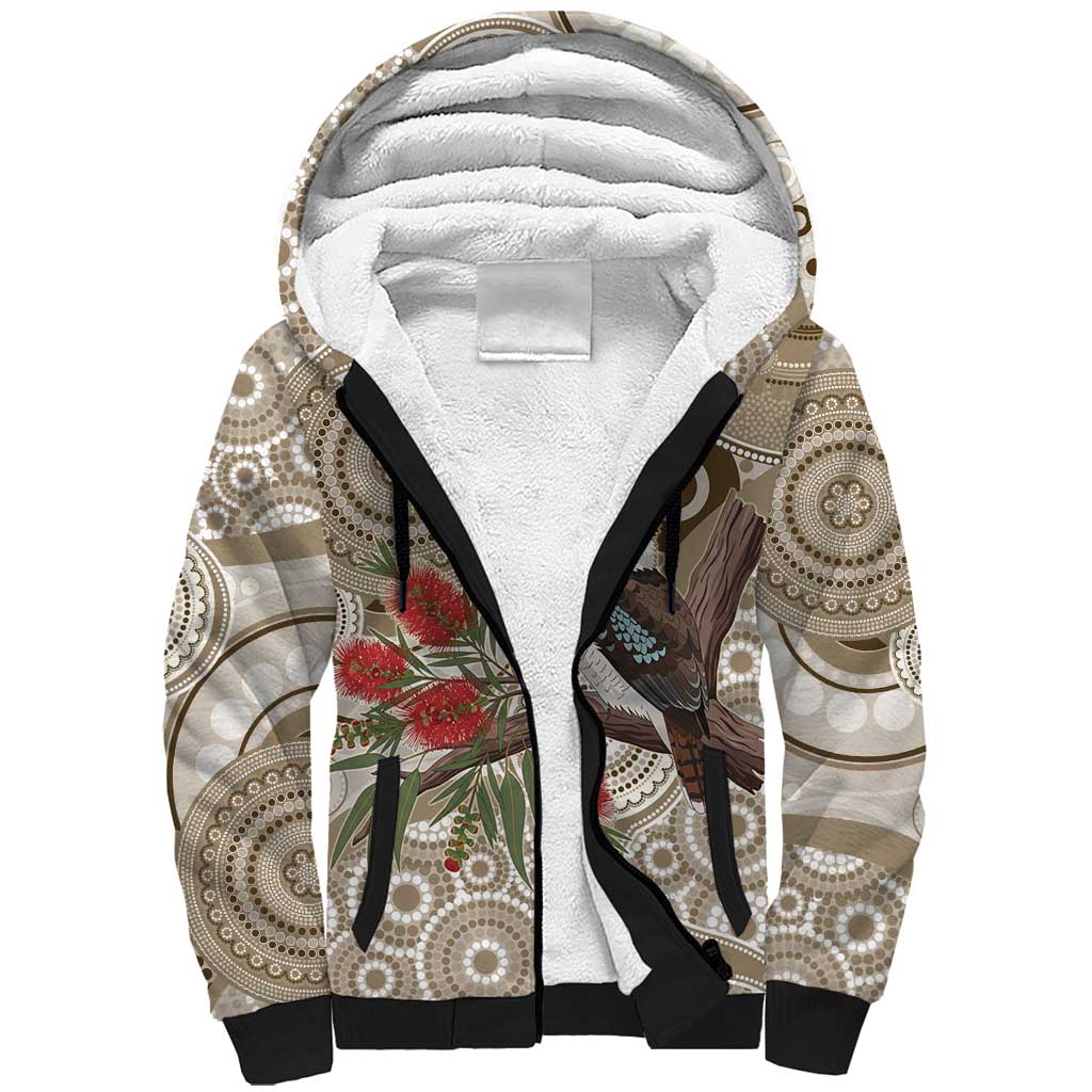 Kookaburra Bottlebrushes Personalised Sherpa Hoodie Aboriginal Australian Dot Painting - Aussie Hoodie