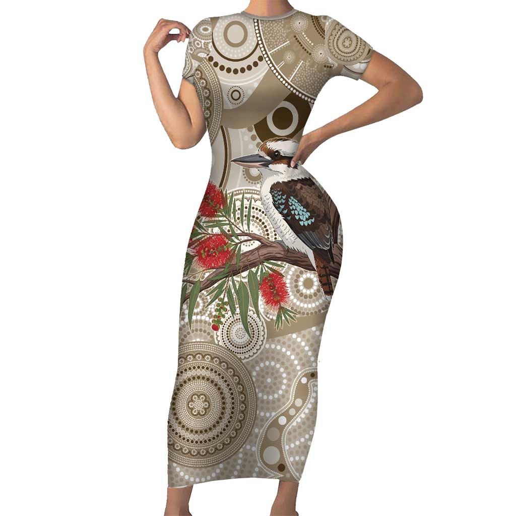 Kookaburra Bottlebrushes Personalised Short Sleeve Bodycon Dress Aboriginal Australian Dot Painting - Aussie Hoodie