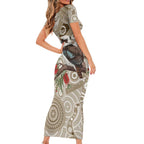 Kookaburra Bottlebrushes Personalised Short Sleeve Bodycon Dress Aboriginal Australian Dot Painting - Aussie Hoodie