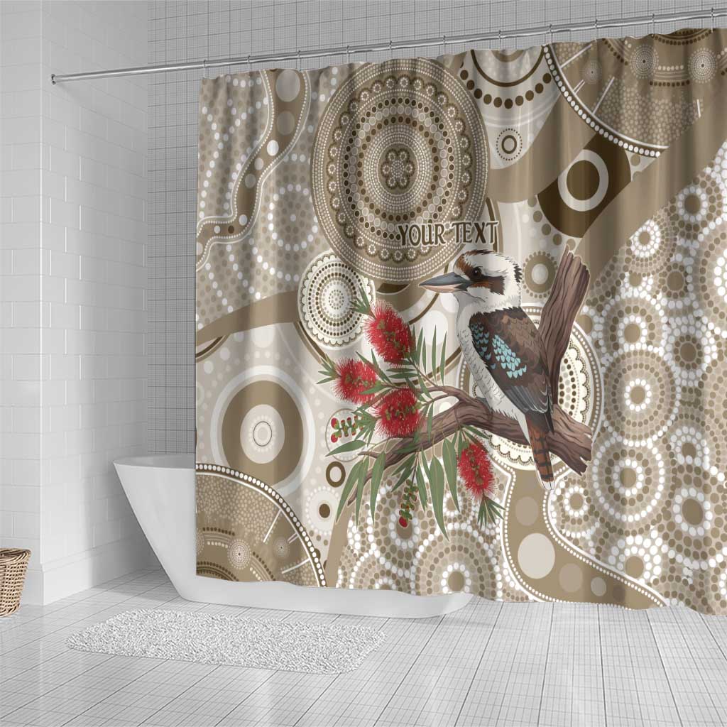 Kookaburra Bottlebrushes Personalised Shower Curtain Aboriginal Australian Dot Painting - Aussie Hoodie