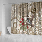 Kookaburra Bottlebrushes Personalised Shower Curtain Aboriginal Australian Dot Painting - Aussie Hoodie