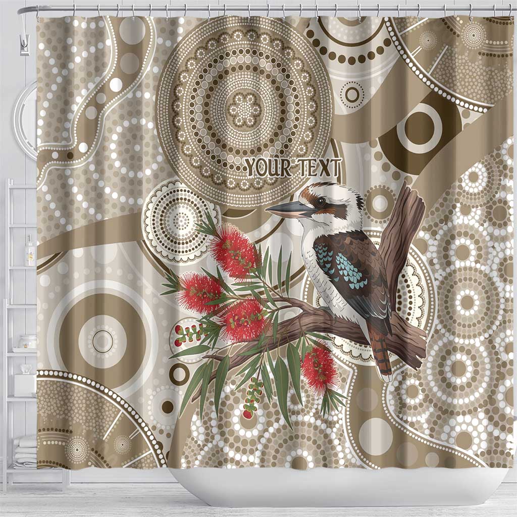 Kookaburra Bottlebrushes Personalised Shower Curtain Aboriginal Australian Dot Painting - Aussie Hoodie