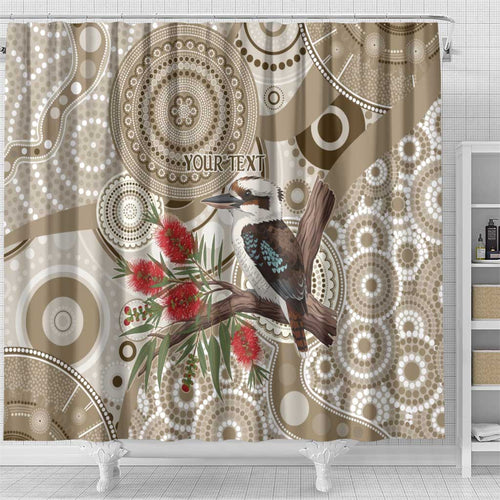 Kookaburra Bottlebrushes Personalised Shower Curtain Aboriginal Australian Dot Painting - Aussie Hoodie