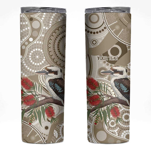 Kookaburra Bottlebrushes Personalised Skinny Tumbler Aboriginal Australian Dot Painting - Aussie Hoodie
