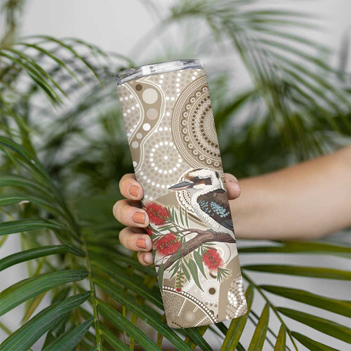 Kookaburra Bottlebrushes Personalised Skinny Tumbler Aboriginal Australian Dot Painting - Aussie Hoodie