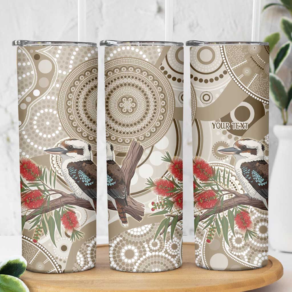 Kookaburra Bottlebrushes Personalised Skinny Tumbler Aboriginal Australian Dot Painting - Aussie Hoodie