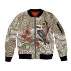 Kookaburra Bottlebrushes Personalised Sleeve Zip Bomber Jacket Aboriginal Australian Dot Painting - Aussie Hoodie
