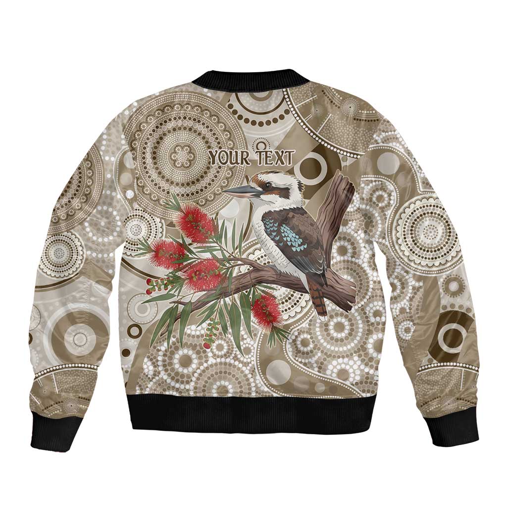 Kookaburra Bottlebrushes Personalised Sleeve Zip Bomber Jacket Aboriginal Australian Dot Painting - Aussie Hoodie