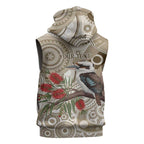 Kookaburra Bottlebrushes Personalised Sleeveless Hoodie Aboriginal Australian Dot Painting - Aussie Hoodie