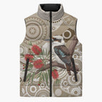 Kookaburra Bottlebrushes Personalised Sleeveless Puffer Jacket Aboriginal Australian Dot Painting - Aussie Hoodie