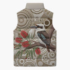 Kookaburra Bottlebrushes Personalised Sleeveless Puffer Jacket Aboriginal Australian Dot Painting - Aussie Hoodie