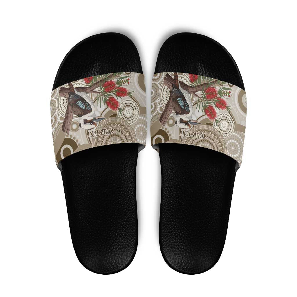 Kookaburra Bottlebrushes Personalised Slide Sandals Aboriginal Australian Dot Painting - Aussie Hoodie