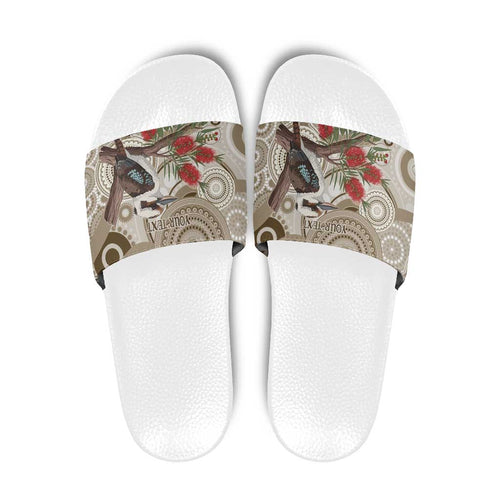 Kookaburra Bottlebrushes Personalised Slide Sandals Aboriginal Australian Dot Painting - Aussie Hoodie