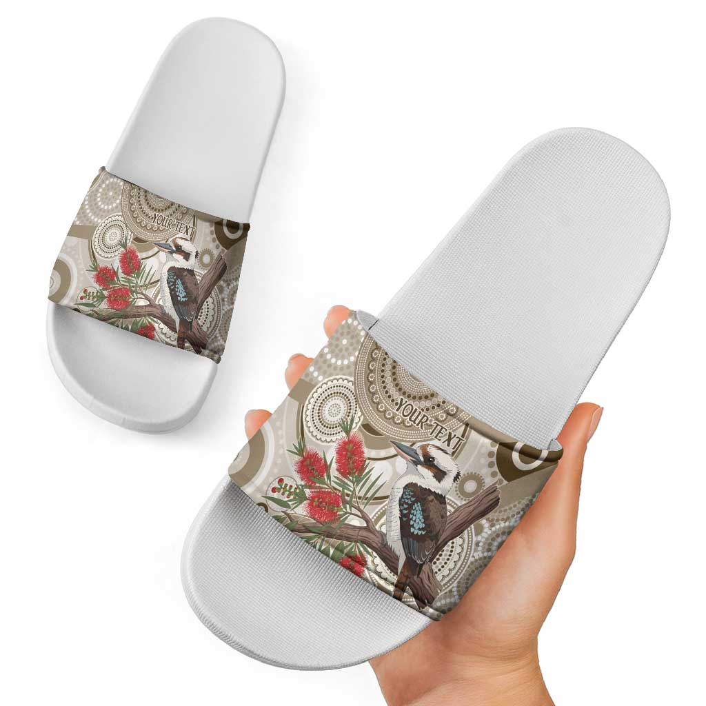 Kookaburra Bottlebrushes Personalised Slide Sandals Aboriginal Australian Dot Painting - Aussie Hoodie