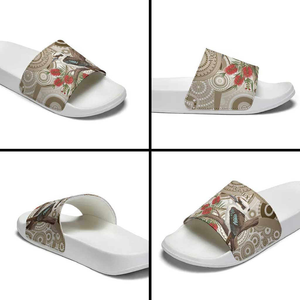 Kookaburra Bottlebrushes Personalised Slide Sandals Aboriginal Australian Dot Painting - Aussie Hoodie