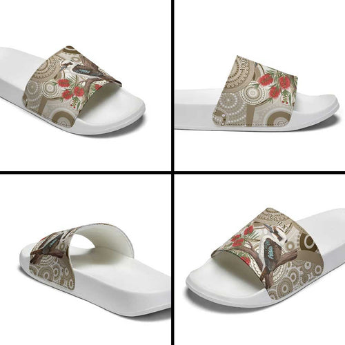 Kookaburra Bottlebrushes Personalised Slide Sandals Aboriginal Australian Dot Painting - Aussie Hoodie