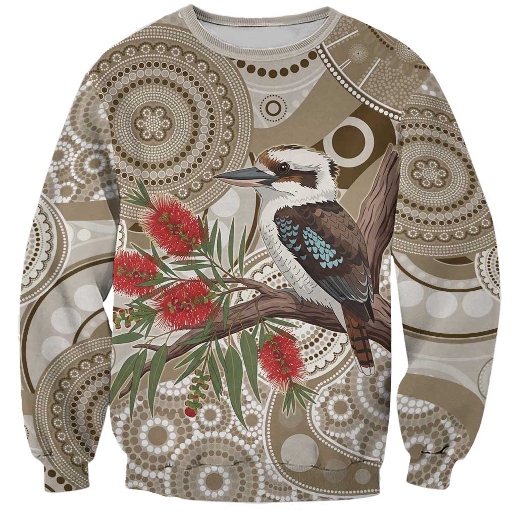 Kookaburra Bottlebrushes Personalised Sweatshirt Aboriginal Australian Dot Painting - Aussie Hoodie