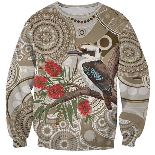 Kookaburra Bottlebrushes Personalised Sweatshirt Aboriginal Australian Dot Painting - Aussie Hoodie