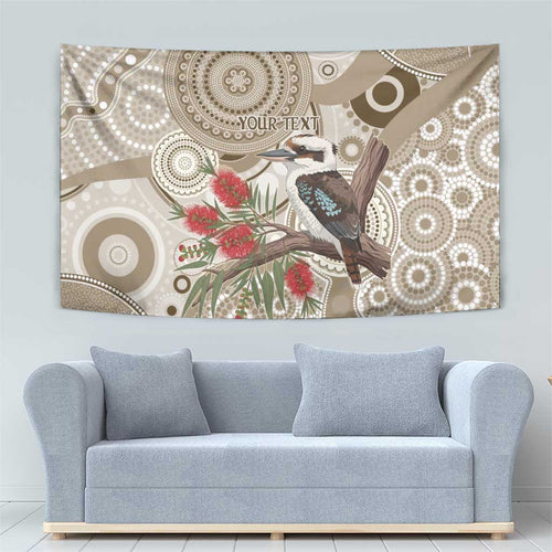 Kookaburra Bottlebrushes Personalised Tapestry Aboriginal Australian Dot Painting - Aussie Hoodie