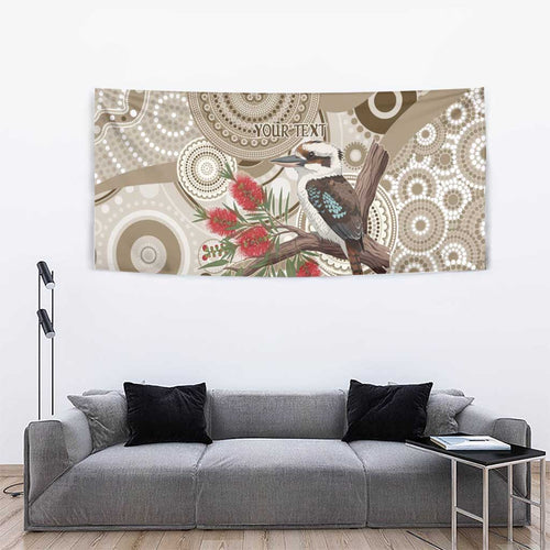 Kookaburra Bottlebrushes Personalised Tapestry Aboriginal Australian Dot Painting - Aussie Hoodie