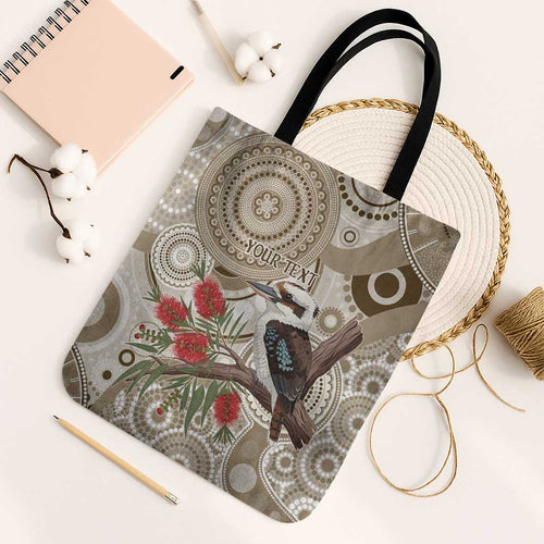 Kookaburra Bottlebrushes Personalised Tote Bag Aboriginal Australian Dot Painting - Aussie Hoodie