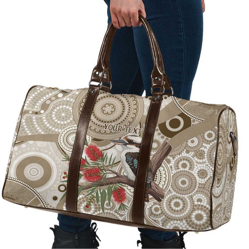 Kookaburra Bottlebrushes Personalised Travel Bag Aboriginal Australian Dot Painting - Aussie Hoodie
