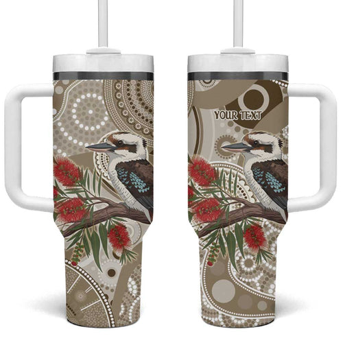 Kookaburra Bottlebrushes Personalised Tumbler With Handle Aboriginal Australian Dot Painting - Aussie Hoodie