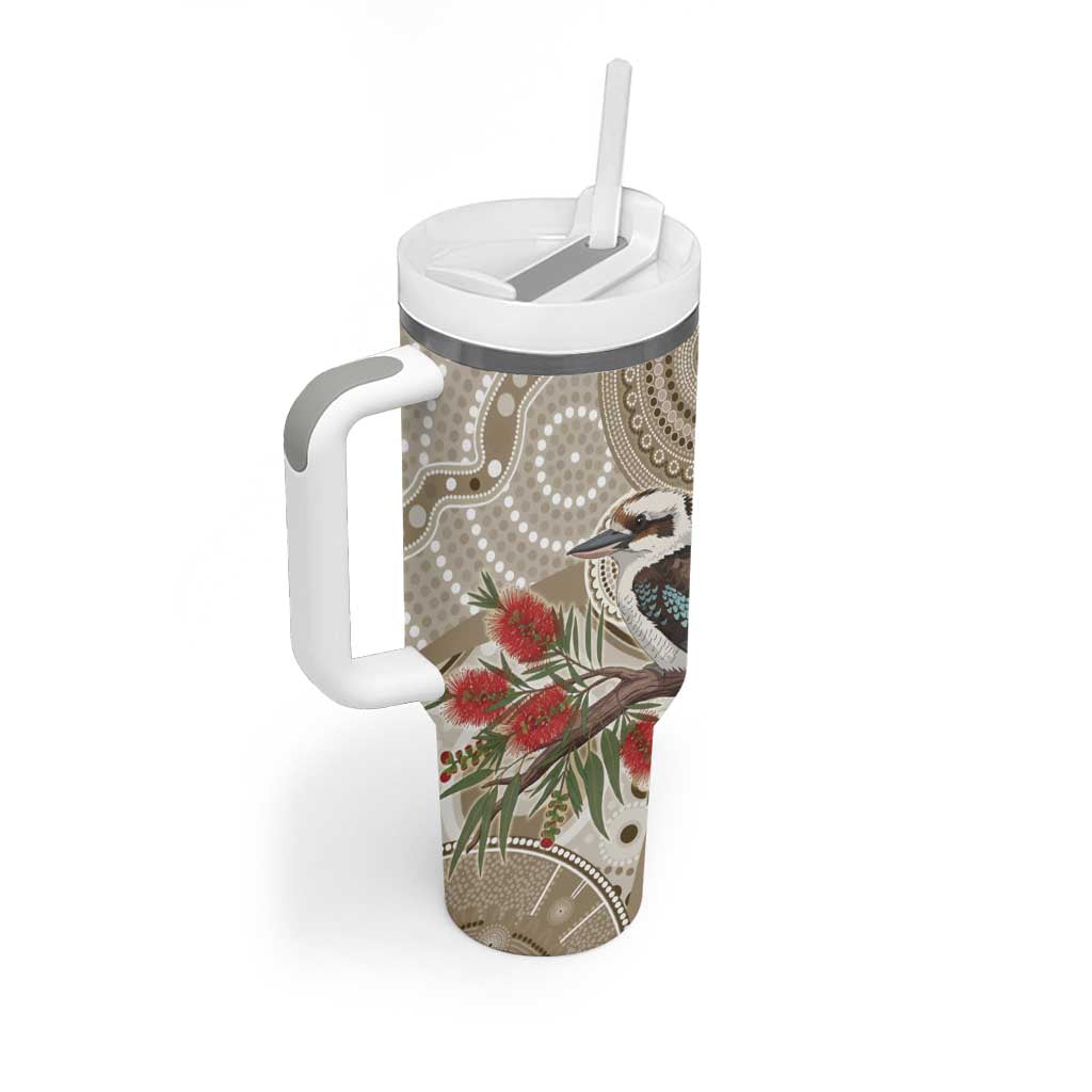 Kookaburra Bottlebrushes Personalised Tumbler With Handle Aboriginal Australian Dot Painting - Aussie Hoodie