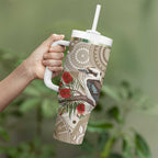 Kookaburra Bottlebrushes Personalised Tumbler With Handle Aboriginal Australian Dot Painting - Aussie Hoodie