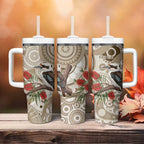 Kookaburra Bottlebrushes Personalised Tumbler With Handle Aboriginal Australian Dot Painting - Aussie Hoodie
