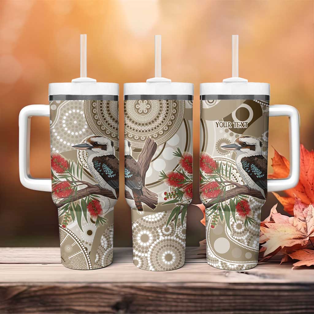 Kookaburra Bottlebrushes Personalised Tumbler With Handle Aboriginal Australian Dot Painting - Aussie Hoodie