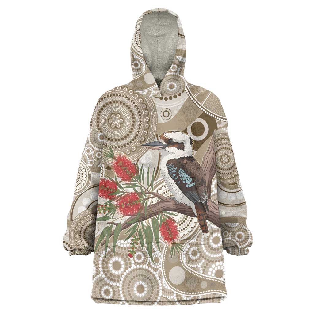 Kookaburra Bottlebrushes Personalised Wearable Blanket Hoodie Aboriginal Australian Dot Painting - Aussie Hoodie