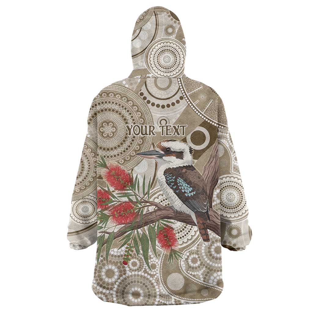 Kookaburra Bottlebrushes Personalised Wearable Blanket Hoodie Aboriginal Australian Dot Painting - Aussie Hoodie