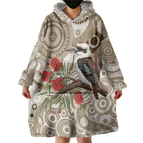 Kookaburra Bottlebrushes Personalised Wearable Blanket Hoodie Aboriginal Australian Dot Painting - Aussie Hoodie