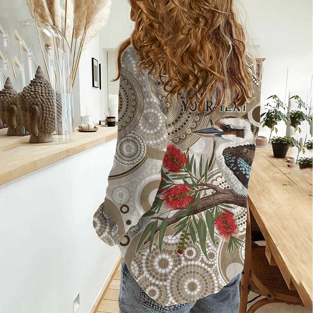 Kookaburra Bottlebrushes Personalised Women Casual Shirt Aboriginal Australian Dot Painting - Aussie Hoodie