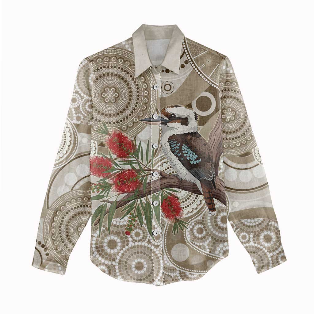 Kookaburra Bottlebrushes Personalised Women Casual Shirt Aboriginal Australian Dot Painting - Aussie Hoodie