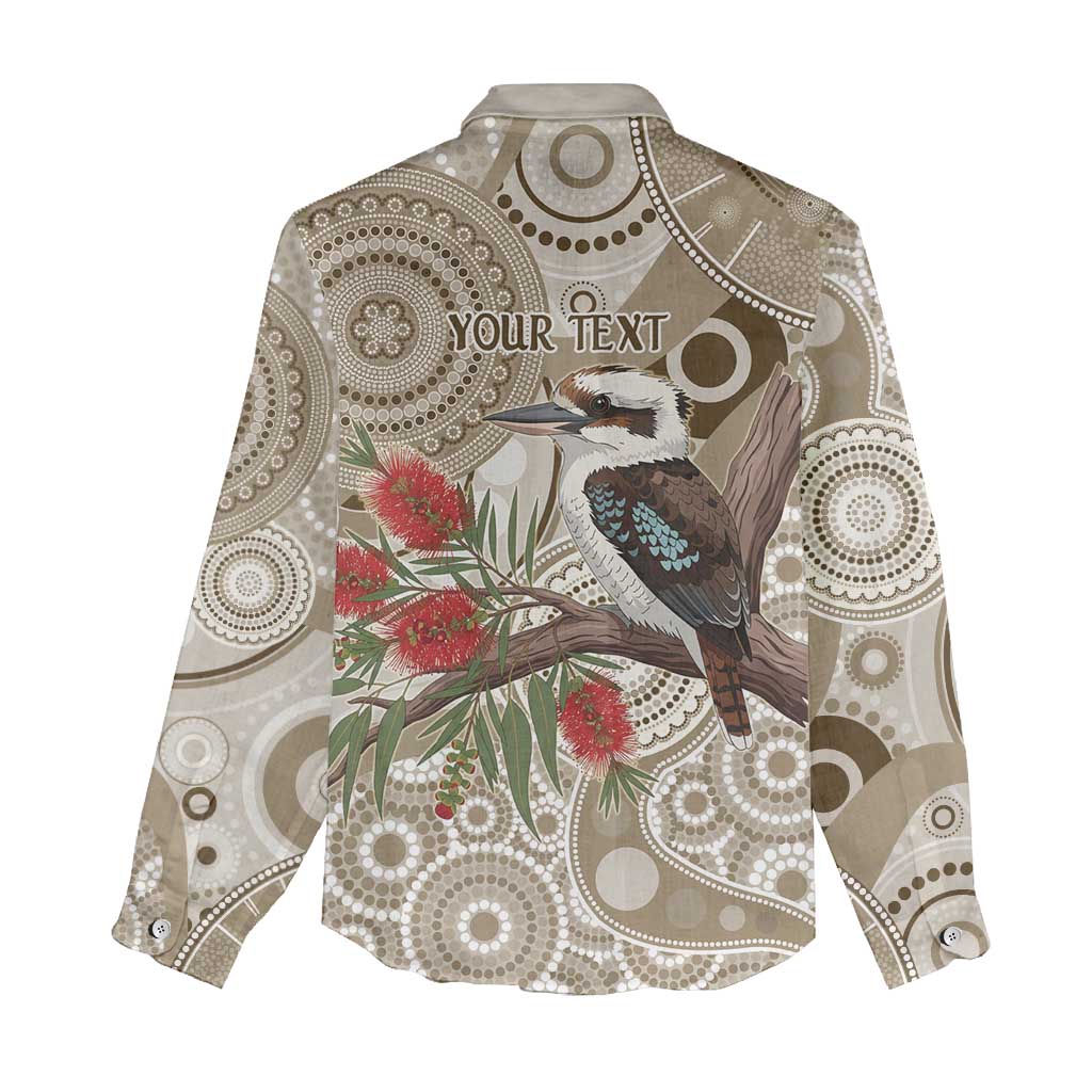 Kookaburra Bottlebrushes Personalised Women Casual Shirt Aboriginal Australian Dot Painting - Aussie Hoodie