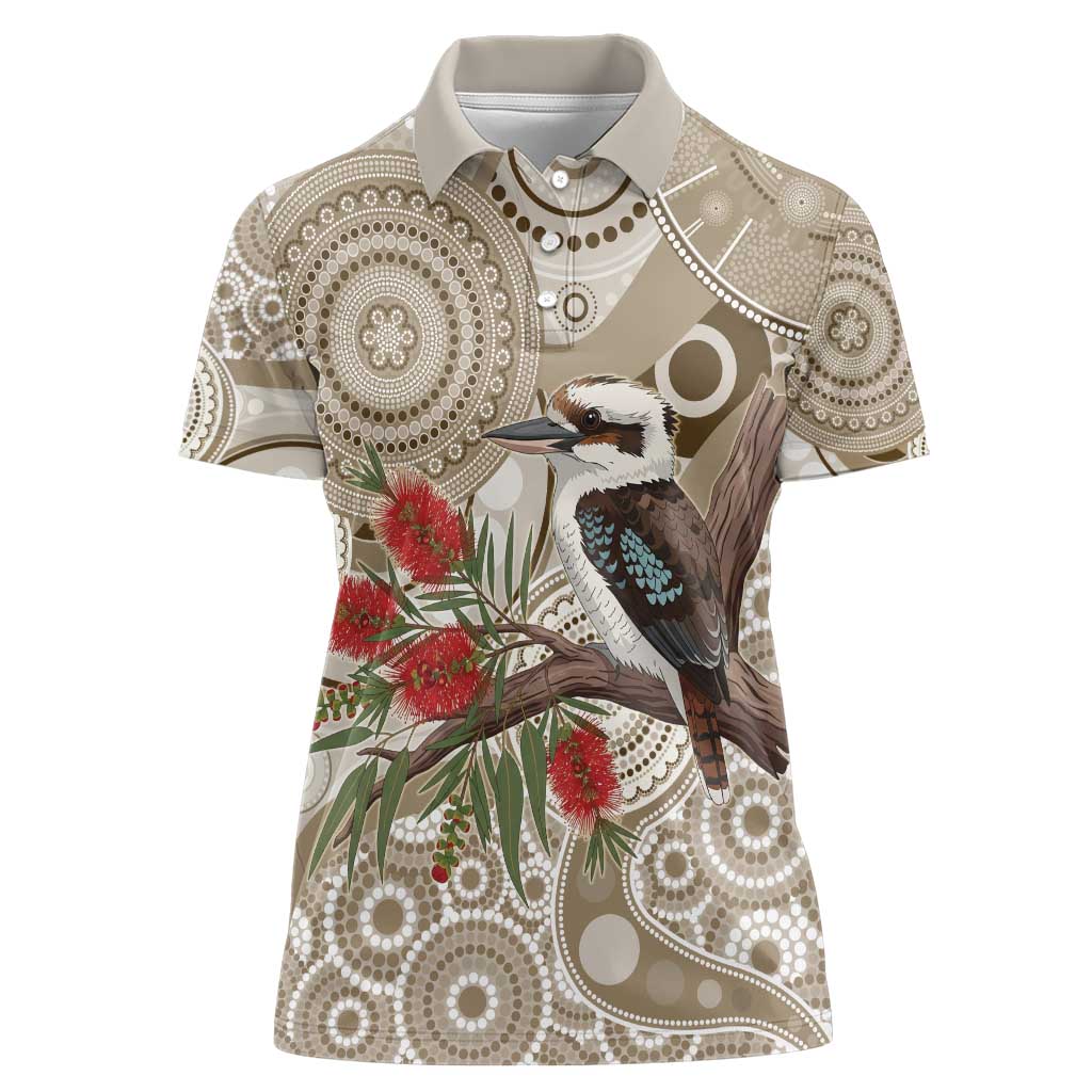 Kookaburra Bottlebrushes Personalised Women Polo Shirt Aboriginal Australian Dot Painting - Aussie Hoodie