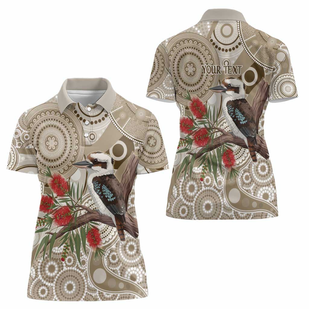 Kookaburra Bottlebrushes Personalised Women Polo Shirt Aboriginal Australian Dot Painting - Aussie Hoodie