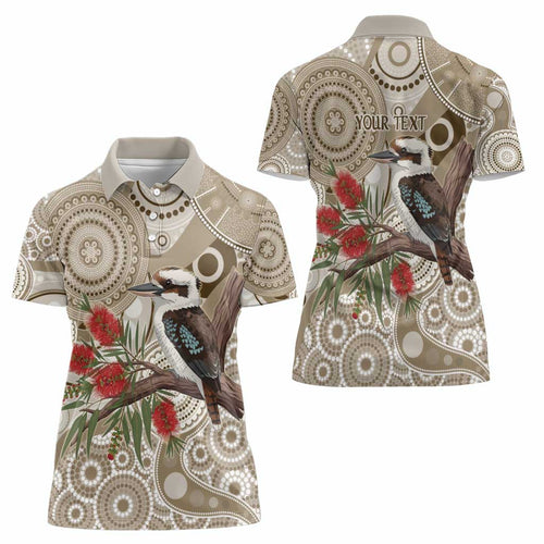 Kookaburra Bottlebrushes Personalised Women Polo Shirt Aboriginal Australian Dot Painting - Aussie Hoodie