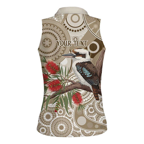 Kookaburra Bottlebrushes Personalised Women Sleeveless Polo Shirt Aboriginal Australian Dot Painting - Aussie Hoodie