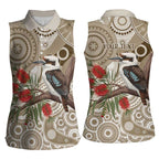 Kookaburra Bottlebrushes Personalised Women Sleeveless Polo Shirt Aboriginal Australian Dot Painting - Aussie Hoodie