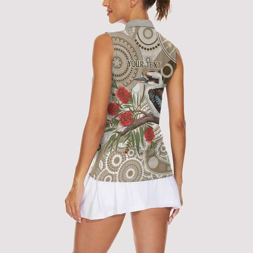 Kookaburra Bottlebrushes Personalised Women Sleeveless Polo Shirt Aboriginal Australian Dot Painting - Aussie Hoodie